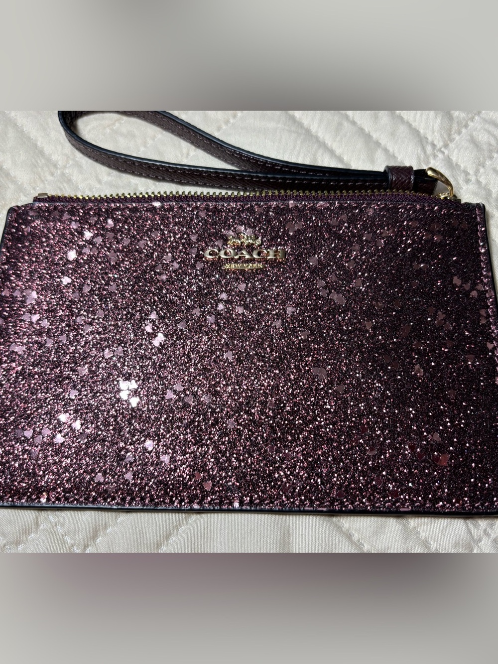 Coach Glitter Wristlet in Plum Sparkle